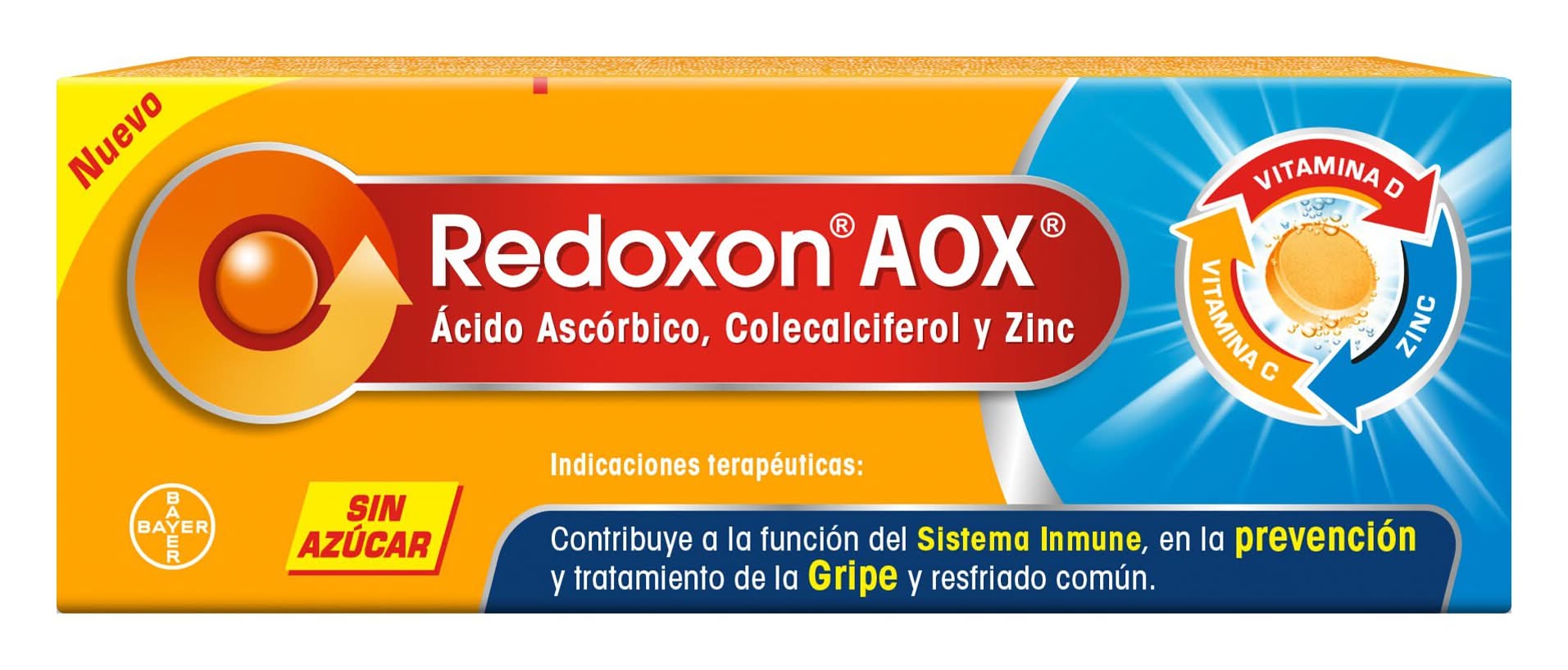 Redoxon · Aox vitamina c + d + zinc tabletas efervescentes 1 gr / 1000 ui / 10 mg, naranja (10 un)