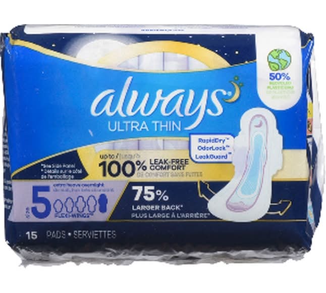 Always Ultra Thin Extra Heavy Overnight Pads, 5 (15 ct)