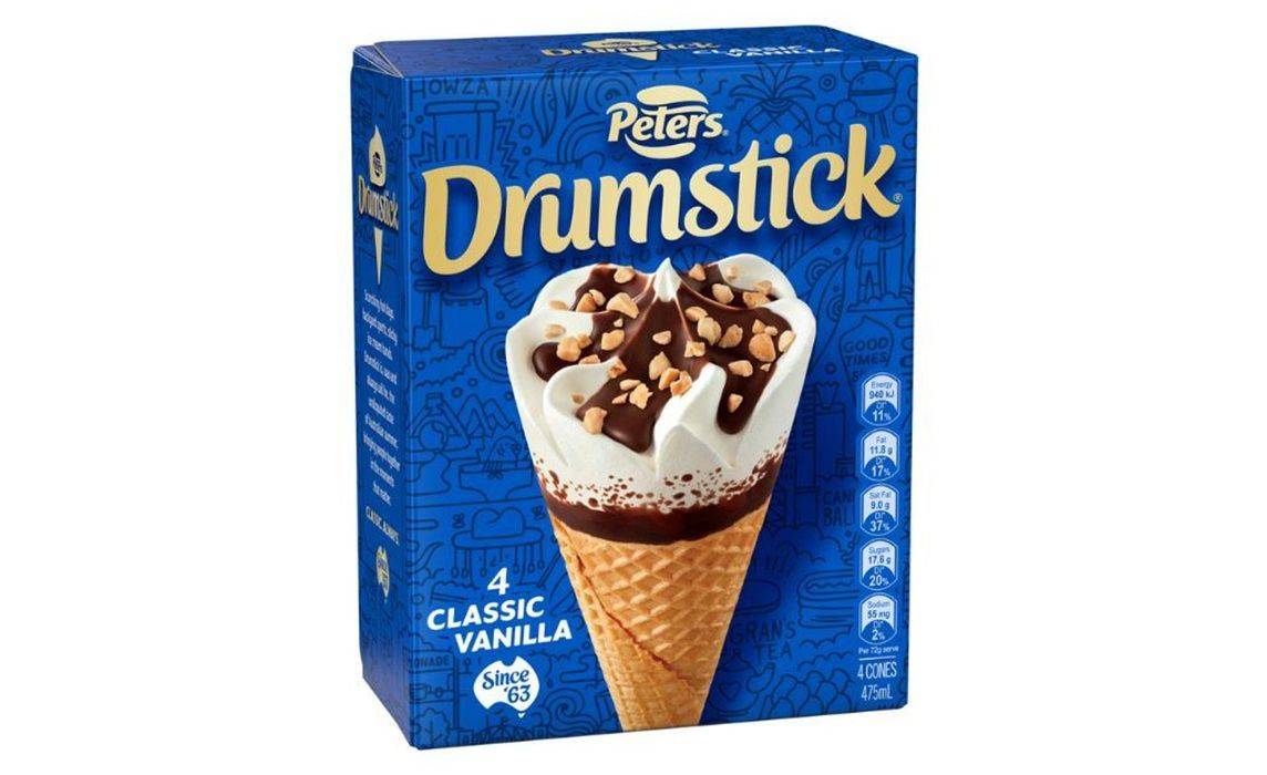 Peters Drumstick Classic Vanilla Cone 4 Pack 475mL