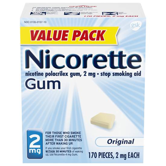 Nicorette Nicotine Gum Stop Smoking Aid - Original, 2mg, 170 ct