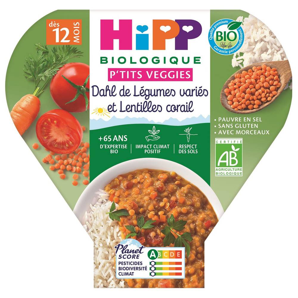 HiPP - P'tits veggies plat bébé dahl de légumes variés et lentilles corail dès 12 mois (230g)