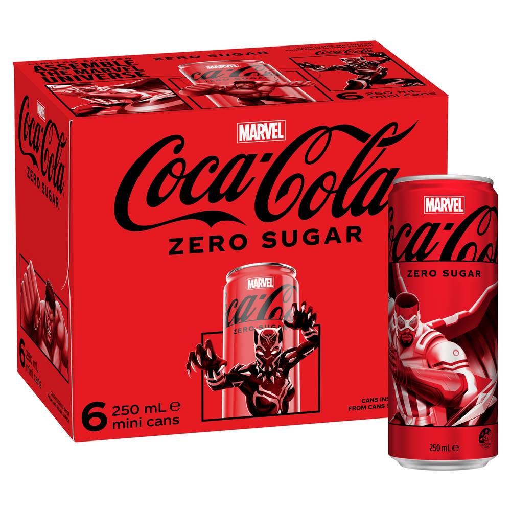 Coca Cola Zero Sugar Soft Drink Can 250mL X 6 pack