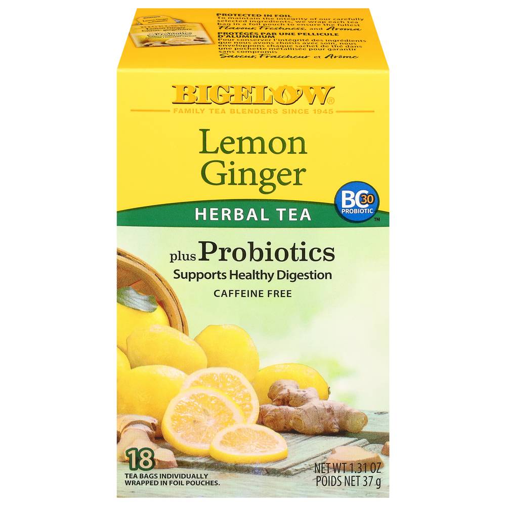 Bigelow Lemon Ginger Caffeine Free Herbal Tea Bags (18 ct, 0.073 oz)