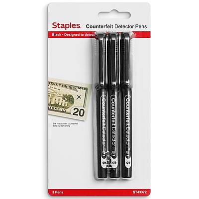 Staples Counterfeit Detector Pens, Black (3 ct)