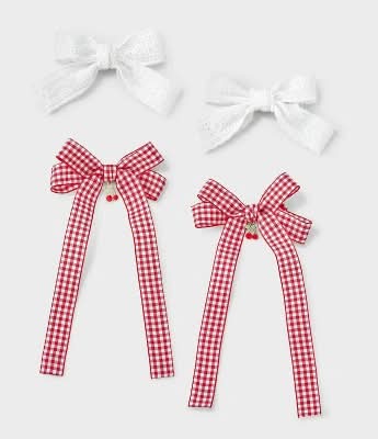 Girls' 4pk Lace and Gingham Cherry Bow Hair Clip Set - art class™
