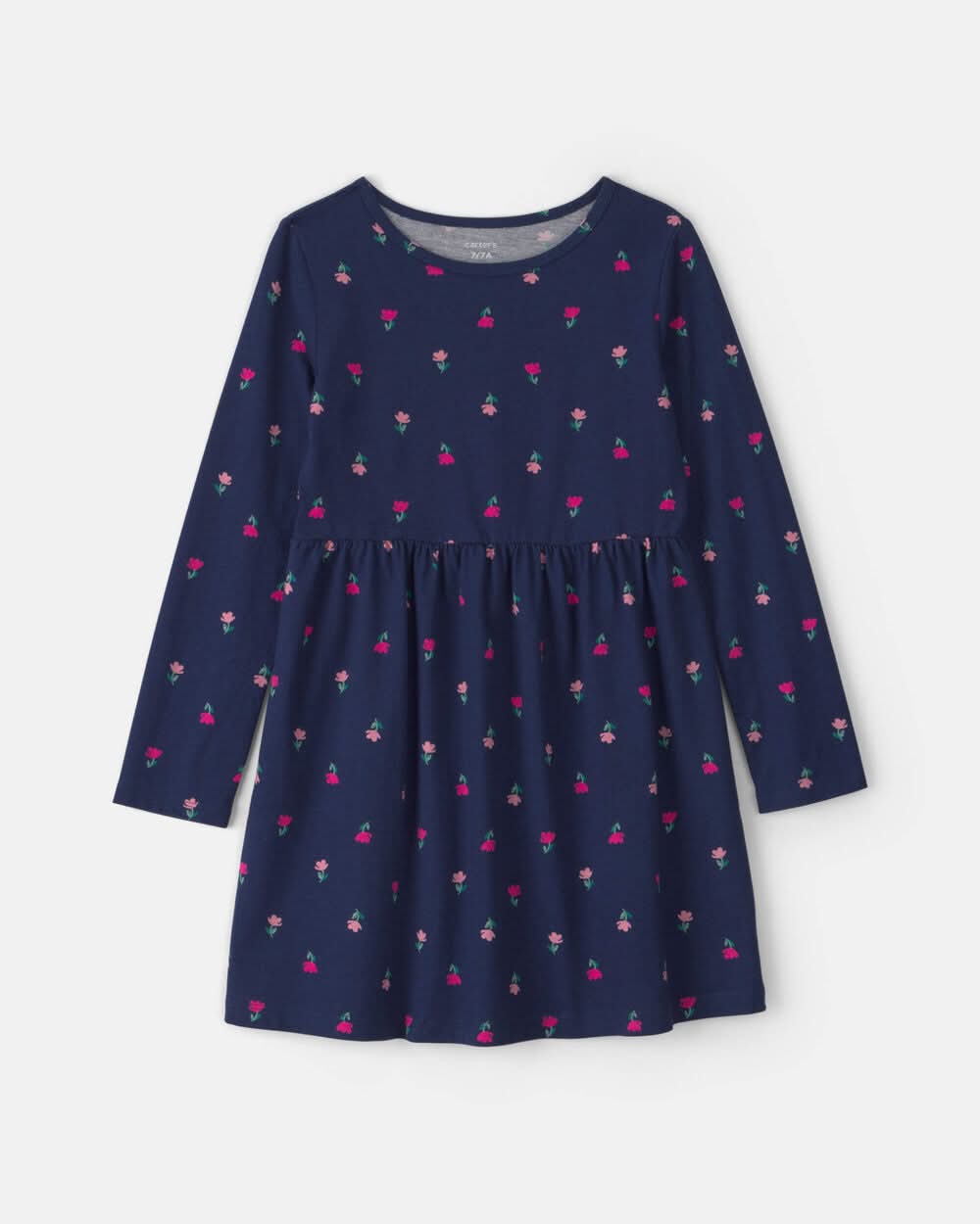 Girls Floral Long-Sleeve Dress - Navy Blue - 10