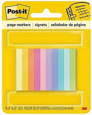 Post-it Page Markers 1/2 x 2, Assorted Colors, 500 Page Markers/Pack (670-10AB)