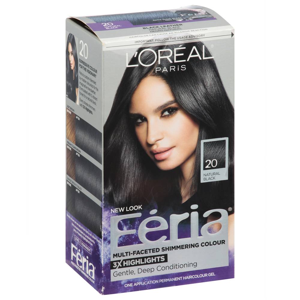 L'Oréal Feria Shimmering Permanent Hair Colour, 20 Natural Black (9.6 oz)