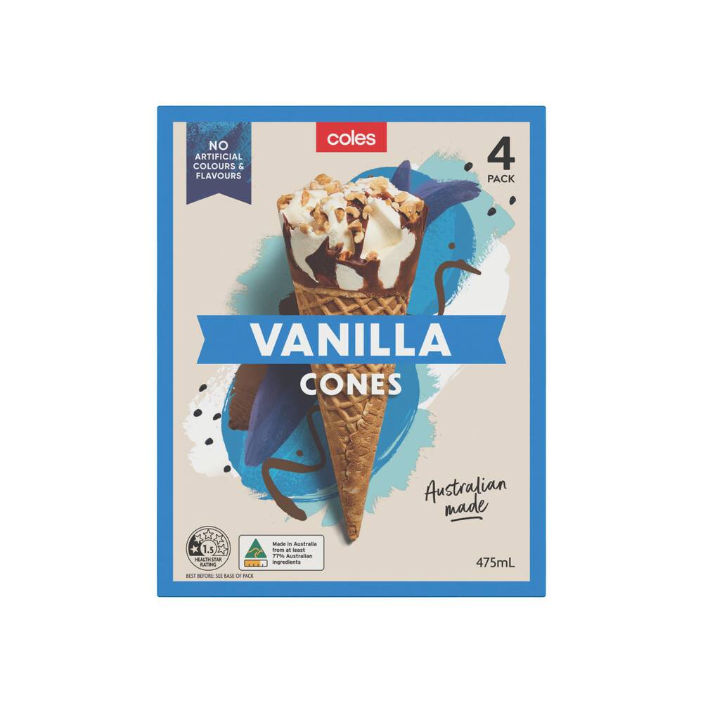 Coles Vanilla Ice Cream Cones 475ml