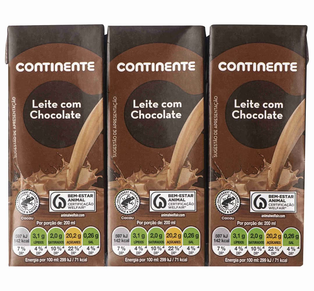 Leite Achocolatado Continente (emb. 6 x 200 ml)