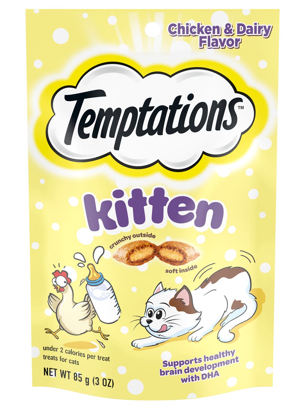 Temptations Crunchy & Soft Treats For Cat, Chicken & Dairy, Kitten (3 oz)