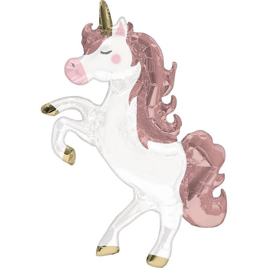 Uninflated Air-Filled Rose Gold Unicorn Foil Balloon, 18in x 24in