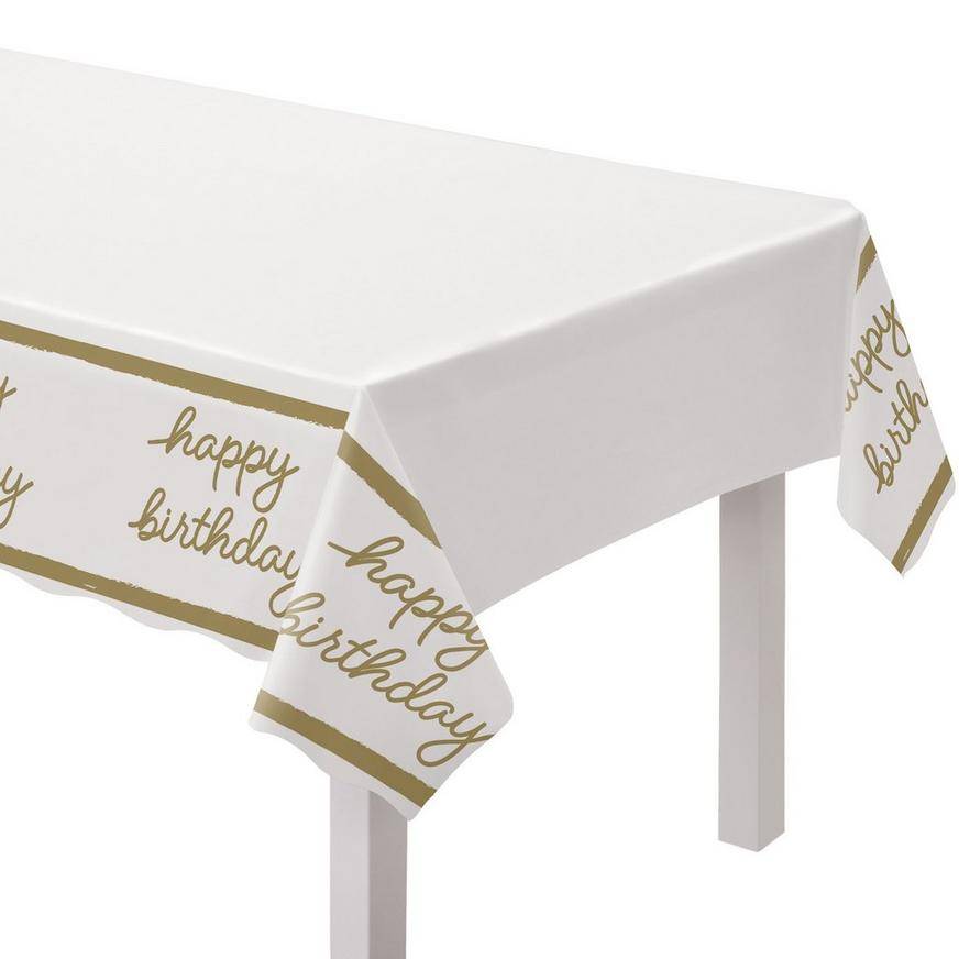 Party City Golden Age Happy Birthday Plastic Table Cover ( 54 in x 102 in)