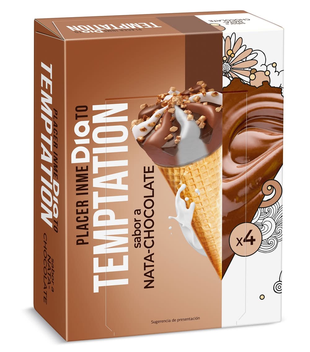 Helado Cono Nata Y Chocolate 4 Unidades Temptation De Dia Caja 272 G