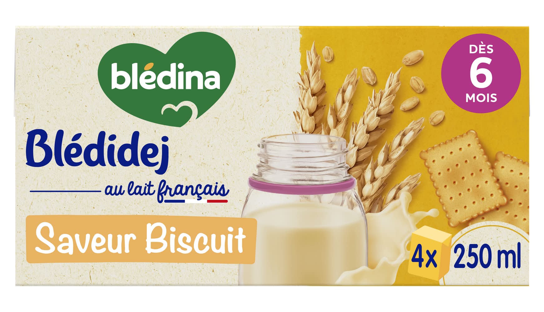 Blédina - Blédidej source de fer et de calcium pour bébés, biscuit, Dès 6 Mois (4 x 250ml)