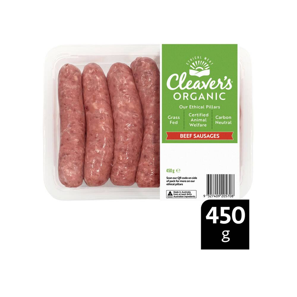 Cleaver's Organic Grass-Fed Beef Sausages Gluten Free 450g