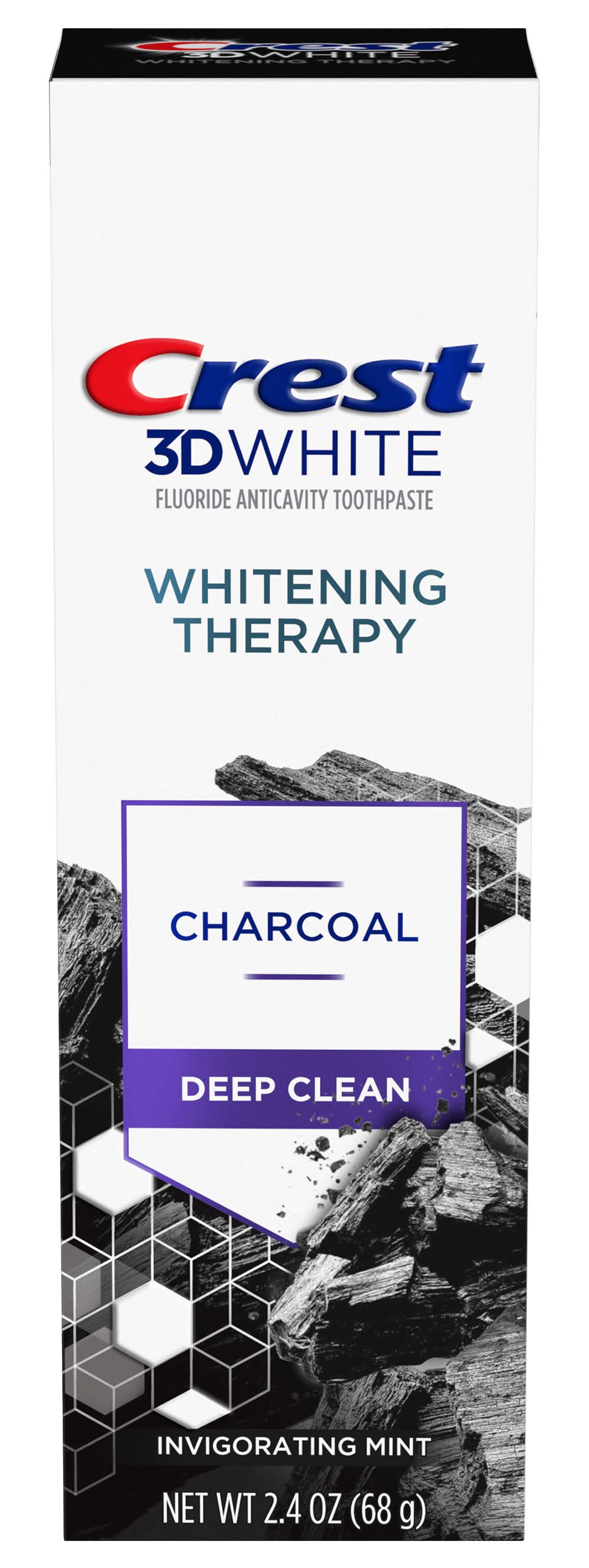 Crest 3D White Whitening Therapy Charcoal Deep Clean Toothpaste, Invigorating Mint (2.4 oz)
