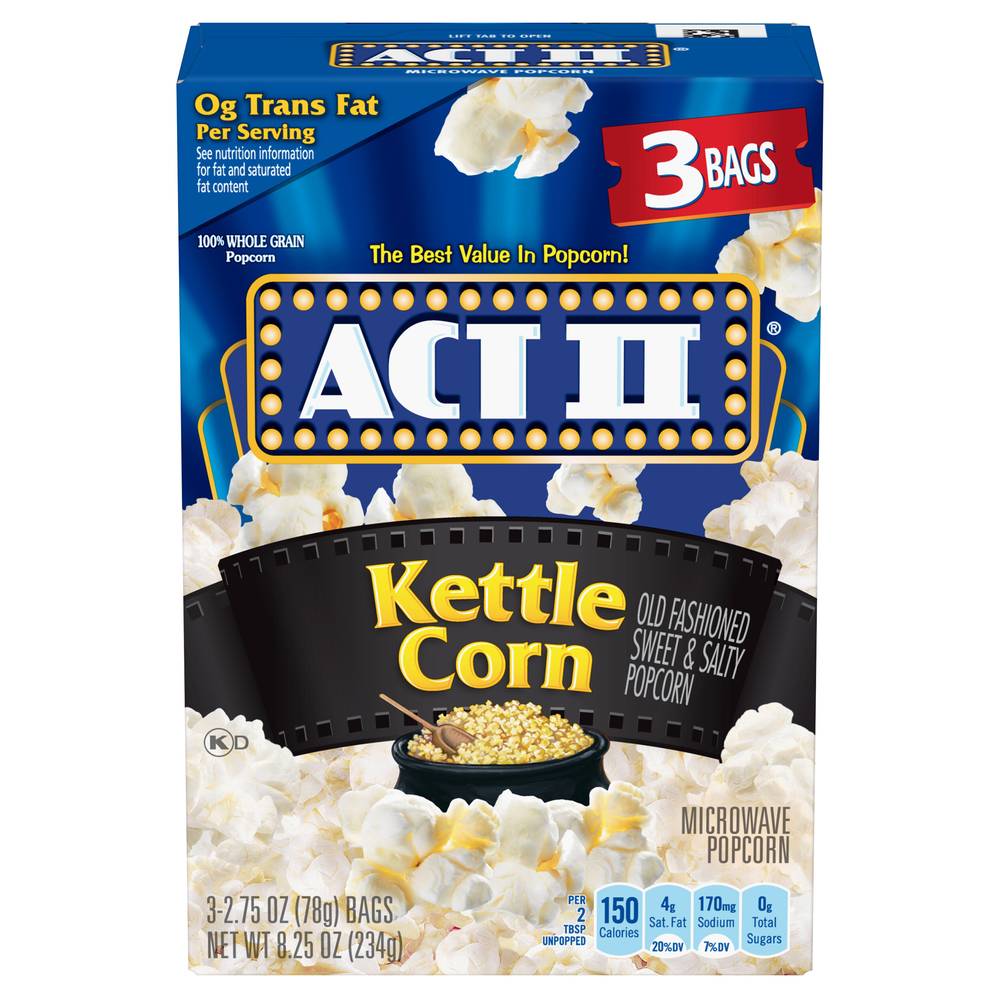 Act II Kettle Corn Microwave Popcorn (8.25 oz, 3 ct)