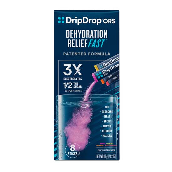 DripDrop ORS Electrolyte Powder for Fast Dehydration Relief - Bold Classics Variety Pack, 8 ct