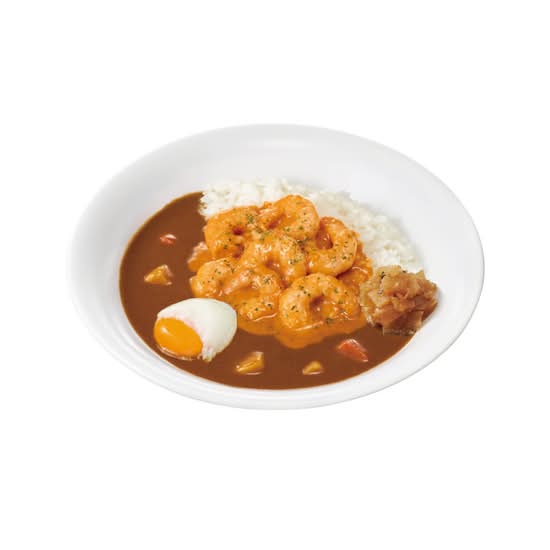 おんたまぷりぷりエビのビスクソースカレー Pork Curry Rice w/ Shrimp, Bisque Sauce & Soft-Boiled Egg
