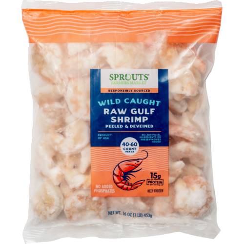 Sprouts 40/60 Count Peeled & Deveined Wild Frozen Raw Gulf Shrimp