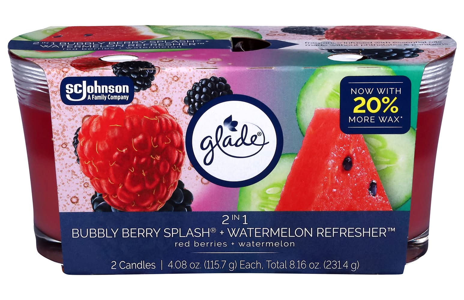 Glade Twin Candle pack, Bubbly Berry Splash + Watermelon Refresher, Pink (4.08 oz, 2 ct)