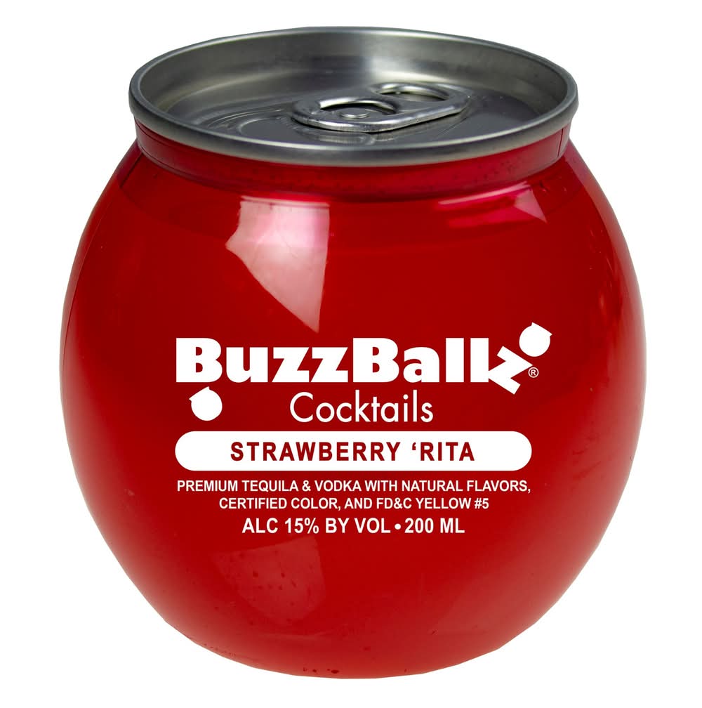 BuzzBallz Margarita Ready-To-Drink Cocktails, Strawberry 'Rita (200 ml)