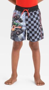Toddler Boys' Monster Jam Checker Swim Shorts - Black 4T