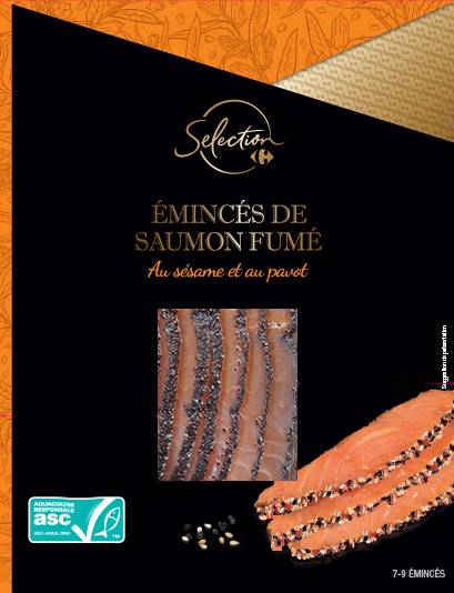 Carrefour Selection - Émincés de saumon fumé au sésame et au pavot (7 pièces)