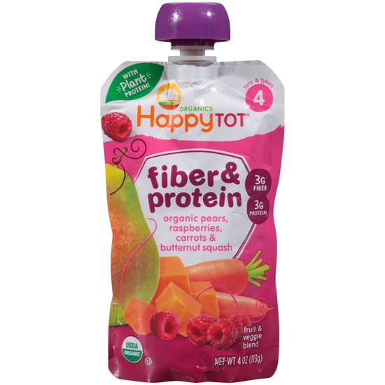 HappyTot Fiber & Protein Pears Raspberries Butternut Squash & Carrots Baby Meals