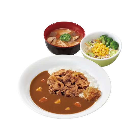 牛カレーとん汁サラダセット  Pork Curry Rice w/ Beef & Salad & MIso Soup