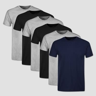 Hanes Assorted Crew Neck T-Shirts Value pack, Men, L, Black-Grey (6 ct)