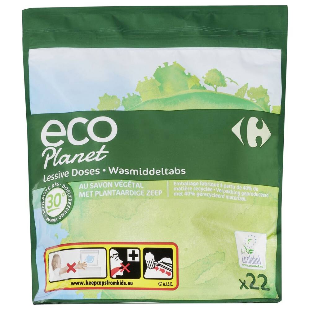 Carrefour - Eco planet lessive doses au savon végétal (22 pièces, 22.5 ml)