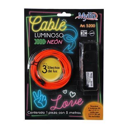 Cable Luminoso Neón 2mm     5m - Naranja