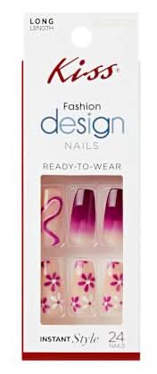 Kiss® Fashion Design Nails Long Length 24-Pack Purple Ombre Flower