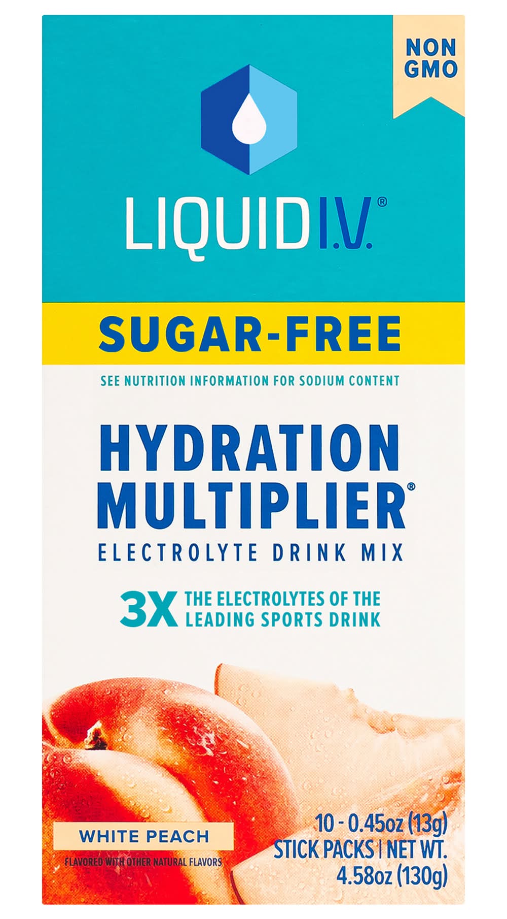 Liquid I.V. Sugar-Free Hydration Multiplier Electrolyte Drink Mix, White Peach (4.58 oz, 10 ct)