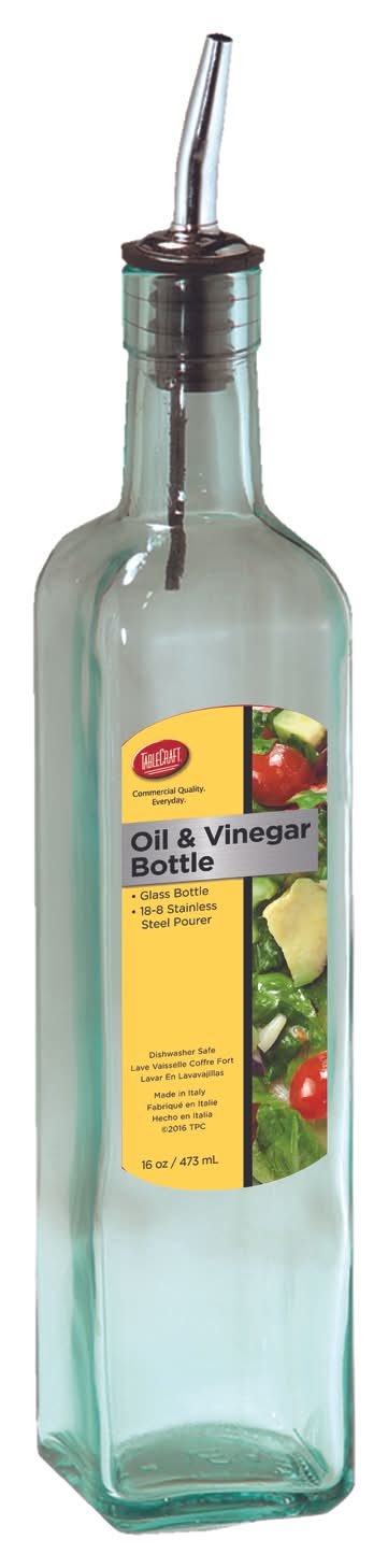 Tablecraft Clear Glass/Steel Oil And Vinegar Bottle W/Pourer 16 Oz