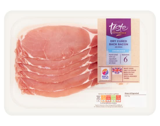 Sainsbury's Taste Difference Unsmoked Air Dried Bacon Rashers (220g)
