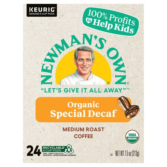 Newman's Own Organics Special Blend Decaf Coffee, Keurig Single-Serve K-Cup Pods, Medium Roast Coffee Cups (7.5 oz)