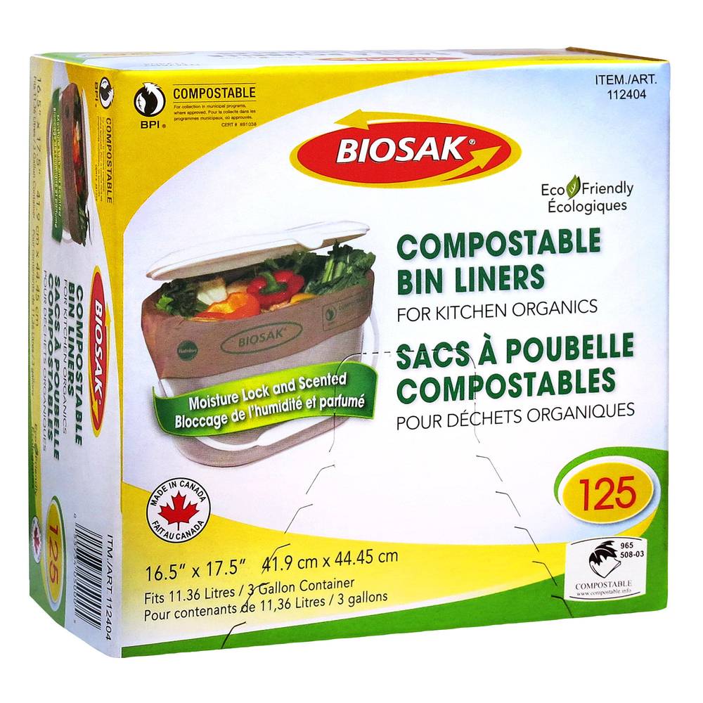 Biosak Compostable Kitchen Bin Liners, 125-Count