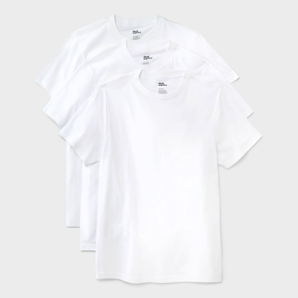 Dealworthy Crew Neck T-Shirt, Men, M, White (3 ct)