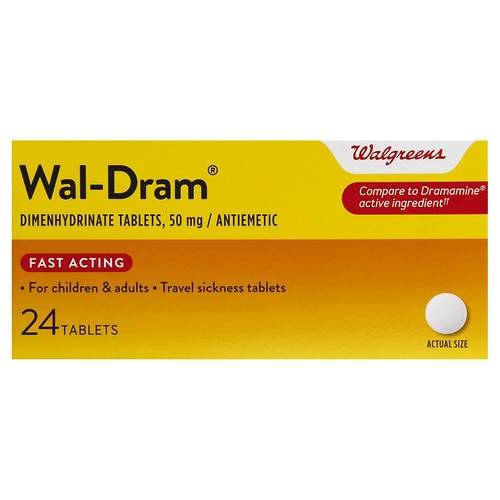 Walgreens Wal-Dram Antimetic Travel Sickness Tablets, Adults and Children - 24.0 ea