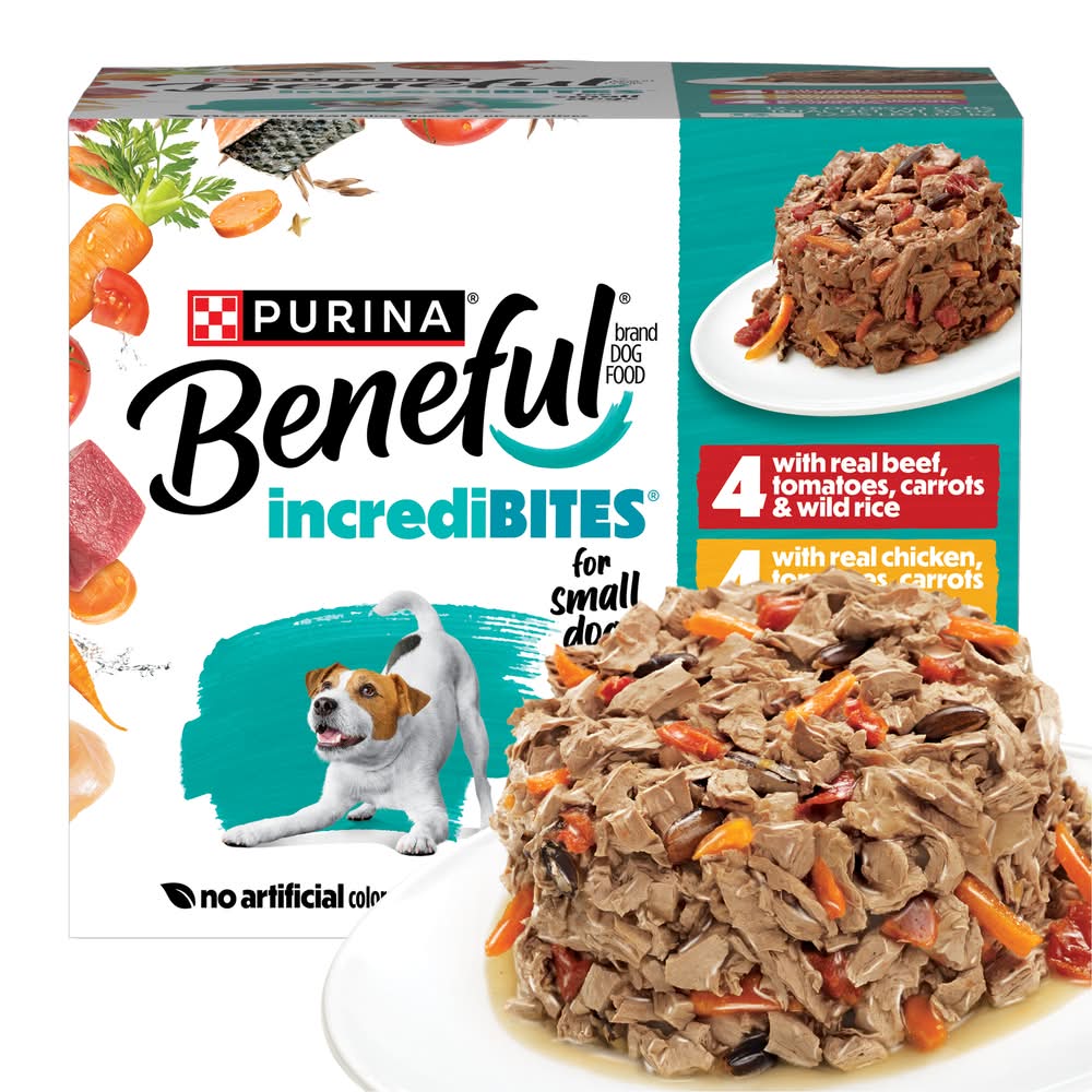 Purina Beneful Incredibites Wet Dog Food, Real Chicken-Real Beef-Real Salmon-Tomatoes-Carrots-Wild Rice, Small Breed (12 x 3 oz)