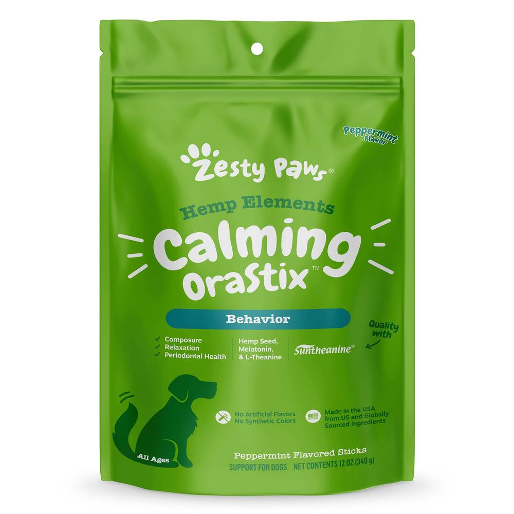 Zesty Paws Hemp Elements Calming OraStix for Dogs - Peppermint Flavor - 12 oz (Size: 12 Oz)