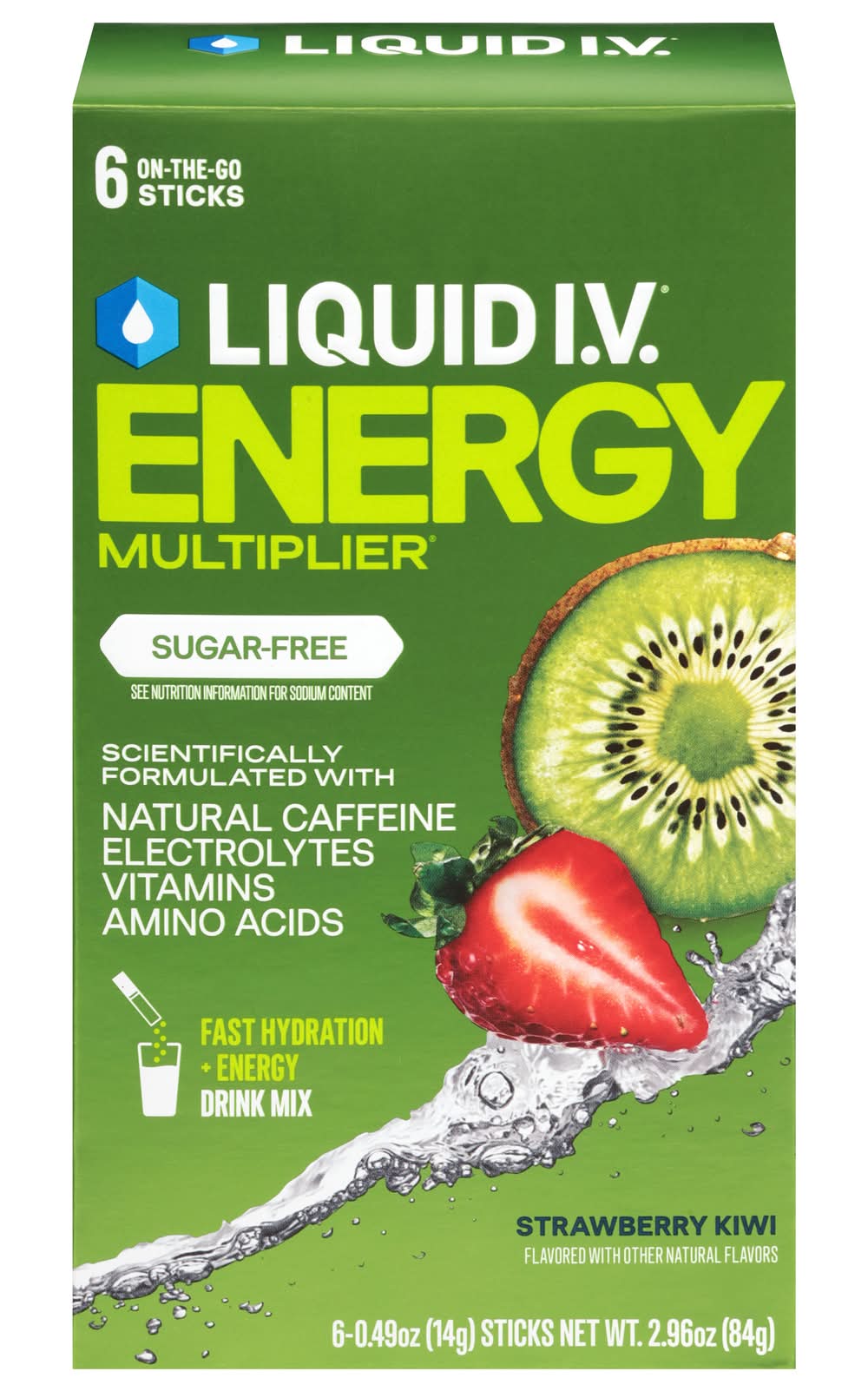 Liquid I.V. Multiplier Sugar Free Powdered Energy Drink Mix Sticks, Strawberry Kiwi (6 x 0.49 oz)