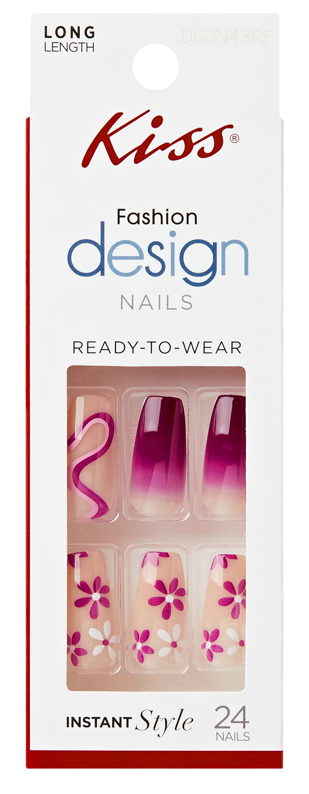 Kiss® Fashion Design Nails Long Length 24-Pack Purple Ombre Flower