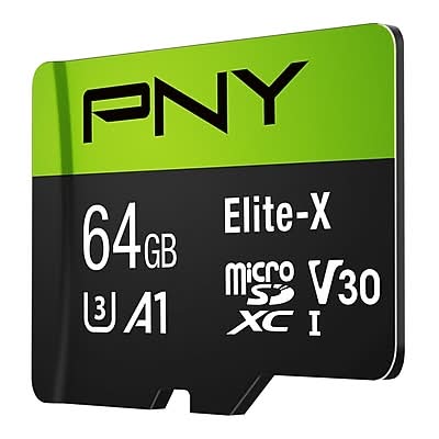 PNY Elite-X 64GB microSDXC Memory Card with Adapter, Class 10, UHS-I, V30 (P-SDU64GU3100EX)