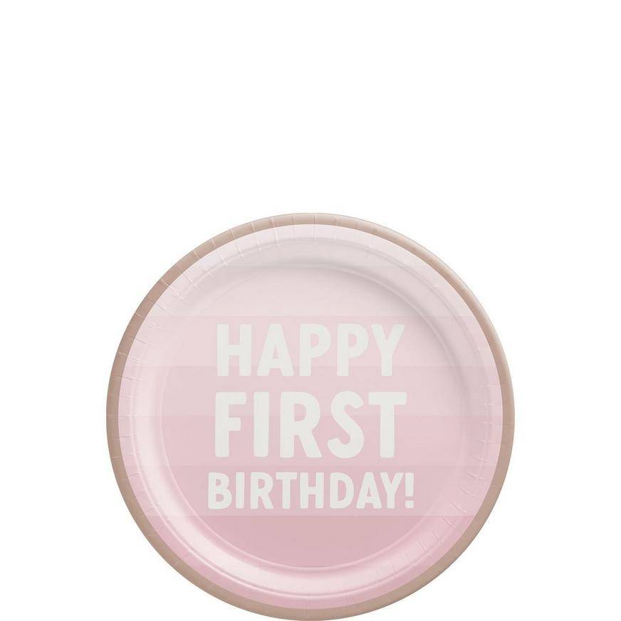 Pink 1st Birthday Paper Dessert Plates, 7in, 8ct