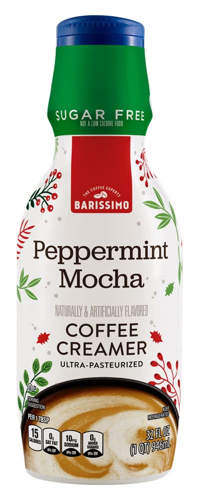 Barissimo Ultra-Pasteurized Sugar Free Coffee Creamer, Peppermint Mocha (32 fl oz)