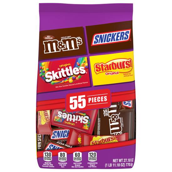 Mars Snickers Skittles Starburst Variety pack Chocolate & Fruity Candy ( 55 ct )